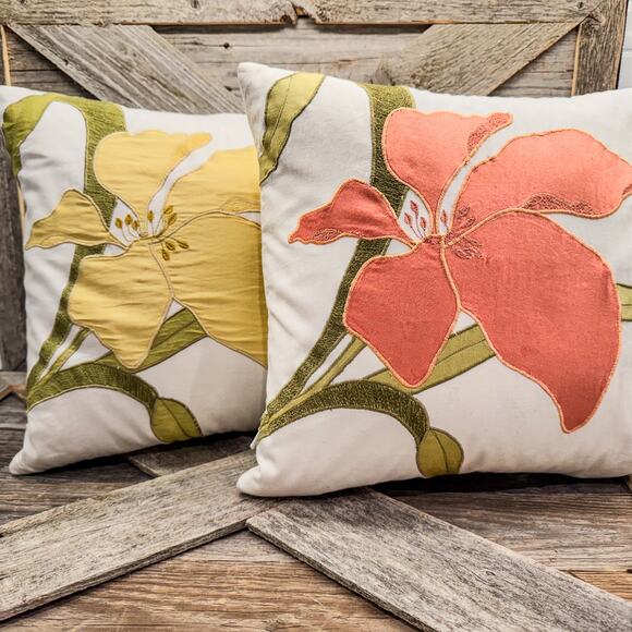 Set of 2-Crate & Barrel-Aria Collection Floral Pillows-Covers & Inserts-12”x12” - Picture 2 of 8